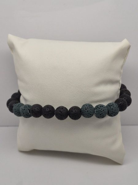 Lawa wulkaniczna bransoletka barwiona biało-zielona 8mm