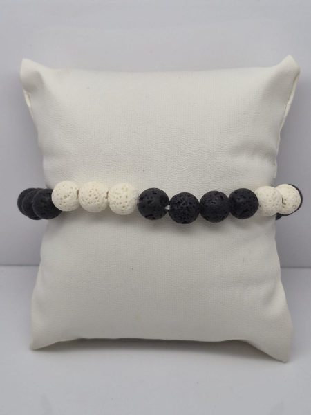 Lawa wulkaniczna bransoletka barwiona biało-czarna 8mm