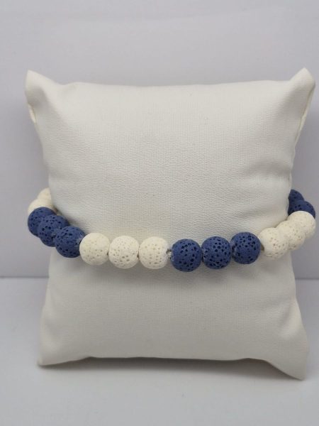 Lawa wulkaniczna bransoletka barwiona biało-niebieska 8mm