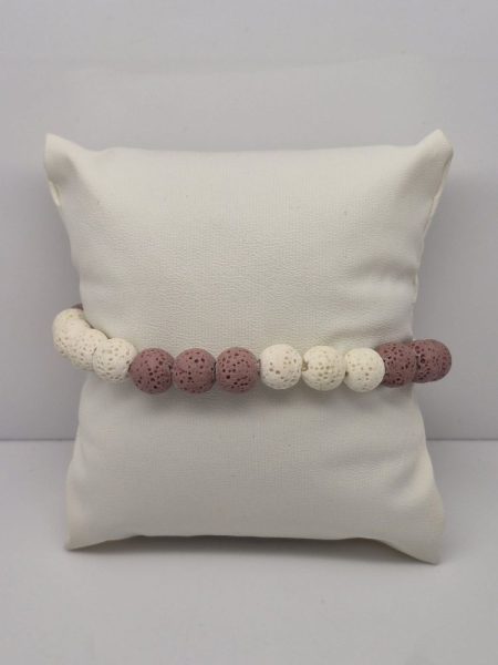 Lawa wulkaniczna bransoletka barwiona biało-różowa 8mm