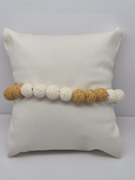 Lawa wulkaniczna bransoletka barwiona biało-żółta 8mm