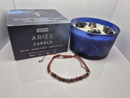 Świeca sojowa Zodiak Baran+ Bransoletka Jaspis, Heliotrop, Hematyt