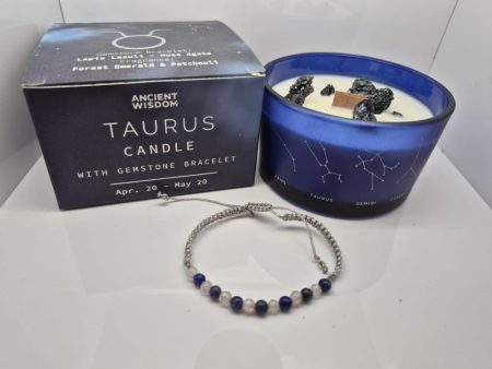 Świeca sojowa Zodiak Byk+ Bransoletka Lapis Lazuli, Agat Mszysty