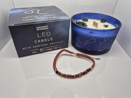 Świeca sojowa Zodiak Lew+ Bransoletka Tygrysie Oko, Karneol,