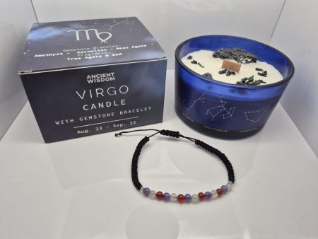 Świeca sojowa Zodiak Panna + Bransoletka Ametyst, Karneol, Agat Mszysty