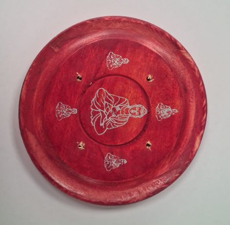 Podstawka na kadzidełka okrągła drewno mango Budda czerwona