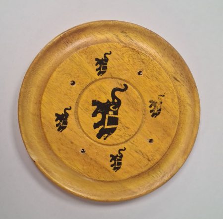 Podstawka na kadzidełka okrągła drewno słoń żółta