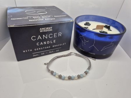 Świeca sojowa Zodiak Rak+ Bransoletka Akwamaryn, Kwarc Dymny, Kamień Księżycowy