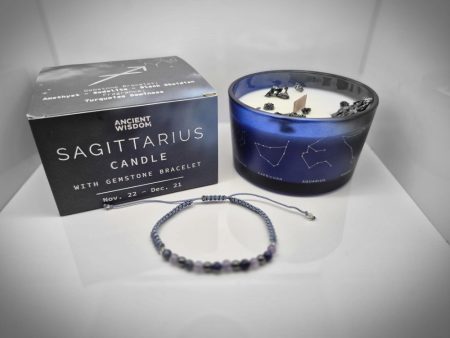 Świeca sojowa Zodiak Strzelec+ Bransoletka Ametyst, Sodalit, Obsydian