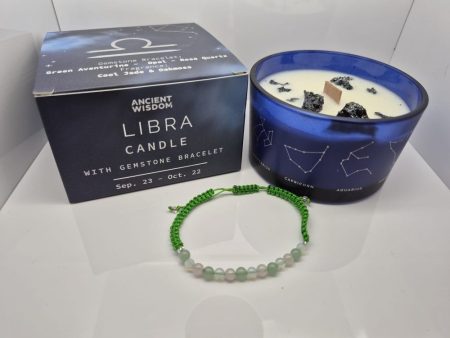 Świeca sojowa Zodiak Waga+ Bransoletka Awenturyn, Opal, Kwarc Różowy,