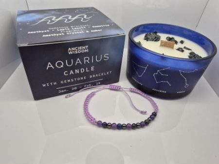 Świeca sojowa Zodiak Wodnik+ Bransoletka Ametyst, Lapis Lazuli, Hematyt