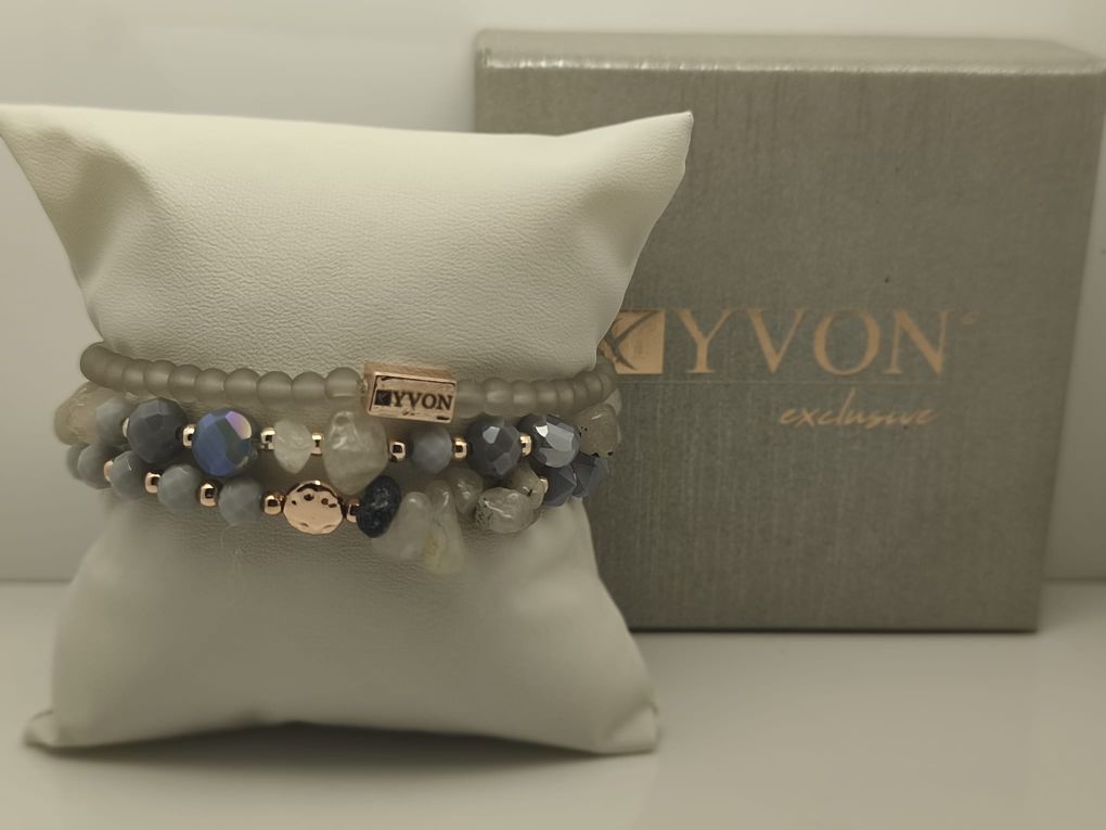 Zestaw 3 bransoletek Yvon B97479 szare, agat antyalergiczne