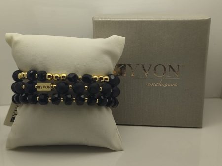 Zestaw 3 bransoletek Yvon B97476 czarny, złoto, drzewo życia